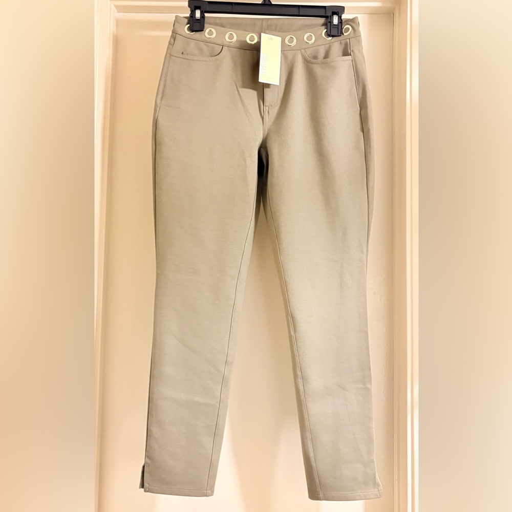 Michael Kors Olive Slim Chinos with Grommet Waist